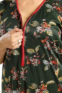 MALANI LOUNGWEAR LEDIES NIGHTDRESS NIGHTY JIP NIGHTDRESS Name: MALANI LOUNGWEAR LEDIES NIGHTDRESS NIGHTY JIP NIGHTDRESS Fabric: SatinSleeve Length: Short SleevesPattern: PrintedNet Quantity (N): 1Sizes:L, XL, XXL, Free Size (Bust Size: 42 in, Length Size: 54 in) Country of Origin: India - Green, X