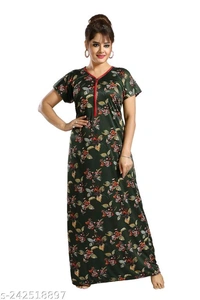 MALANI LOUNGWEAR LEDIES NIGHTDRESS NIGHTY JIP NIGHTDRESS Name: MALANI LOUNGWEAR LEDIES NIGHTDRESS NIGHTY JIP NIGHTDRESS Fabric: SatinSleeve Length: Short SleevesPattern: PrintedNet Quantity (N): 1Sizes:L, XL, XXL, Free Size (Bust Size: 42 in, Length Size: 54 in) Country of Origin: India - Green, X