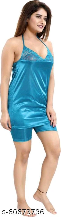 Women's Satin Solid Night Suit consist 1 Bra, 1 Panty, 1 Top, 1 Pajama with Fancy Nighty and Robe Women Full Length Set (Total 6 Pcs) Turkish BlueName: Women's Satin Solid Night Suit consist 1 Bra, 1 Panty, 1 Top, 1 Pajama with Fancy Nighty and Robe Women Full Length Set (Total 6 Pcs) Turkish BlueFabric: SatinSleeve Length: Shoulder StrapPattern: SolidNet Quantity (N): 4Add ons: Se - Melrose, Xxl