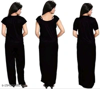 Women's Satin 4Pcs Night Wear SetName: Women's Satin 4Pcs Night Wear SetFabric: SatinSleeve Length: Short SleevesPattern: SolidNet Quantity (N): 4Add ons: SetSizes:Free SizeCountry of Origin: India - Black