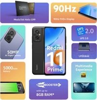 REDMI 11 Prime (Flashy Black, 64 GB)4 GB RAM | 64 GB ROM | Expandable Upto 512 GB16.71 cm (6.58 inch) Full HD+ Display50MP + 2MP + 2MP | 8MP Front Camera5000 mAh BatteryHelio G99 Processor7 Days Service Center Replacement/Repair, No questions asked. - Black