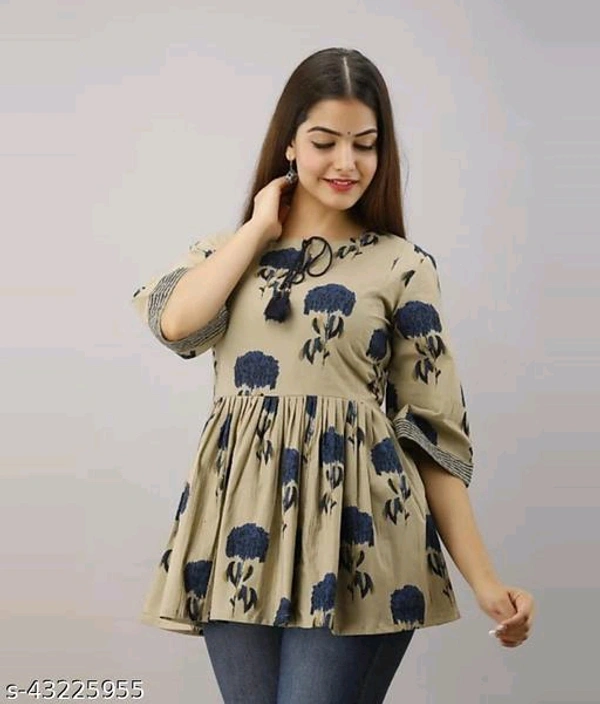 Sassy Women TopsName: Sassy Women TopsSleeve Length: Three-Quarter SleevesPattern: PrintedNet Quantity (N): 1Sizes:M (Bust Size: 38 in, Length Size: 13 in) L (Bust Size: 40 in, Length Size: 15 in) XL (Bust Size: 42 in, Length Size: 17 in) XXL (Bust Size: 44 in, Length Size: 19 in) Country of Origin: India - Picasso, M