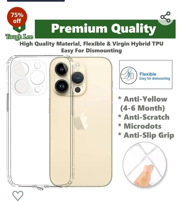  Shockabsorber Tough Lee Back Cover Case for Apple iPhone 14 Pro 6.1 inch (Transparent, Soft, Camera Protection, Shockabsorber - White