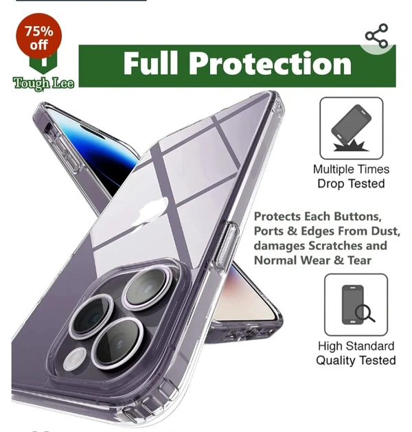  Shockabsorber Tough Lee Back Cover Case for Apple iPhone 14 Pro 6.1 inch (Transparent, Soft, Camera Protection, Shockabsorber - White