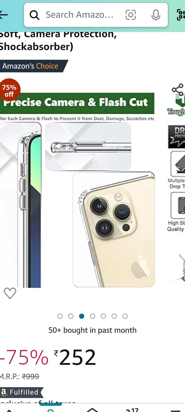  Shockabsorber Tough Lee Back Cover Case for Apple iPhone 14 Pro 6.1 inch (Transparent, Soft, Camera Protection, Shockabsorber - White