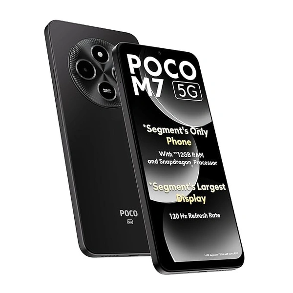POCO M7 5G black 6GB RAM|128GB ROM|SD4 Gen2 Processor|6.88" HD+ Display|50MP Camera|8MP Front Camera|5160 mAh Battery - Black, 6GB-128GB
