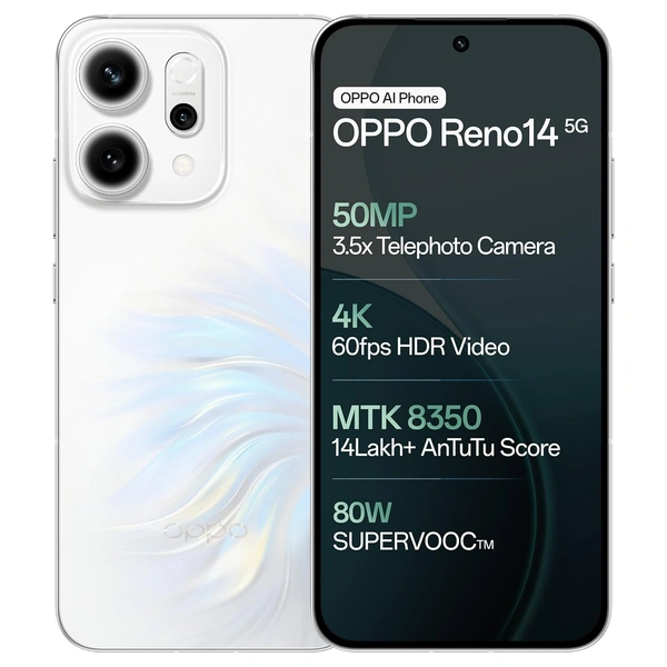 OPPO Reno14 5G (Pearl White, 12GB RAM, 256GB Storage) - Pearl White, 12GB-256GB