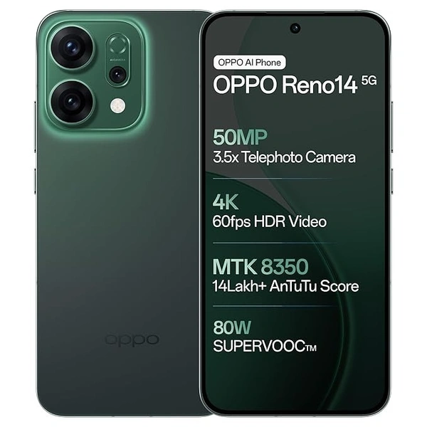 OPPO Reno14 5G (Forest Green, 8GB RAM, 256GB Storage) - Forest Green, 8GB-256GB