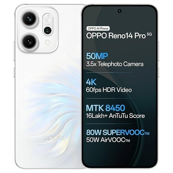 OPPO Reno14Pro 5G (Pearl White, 12GB RAM, 256GB Storage) - White, 12GB-256GB