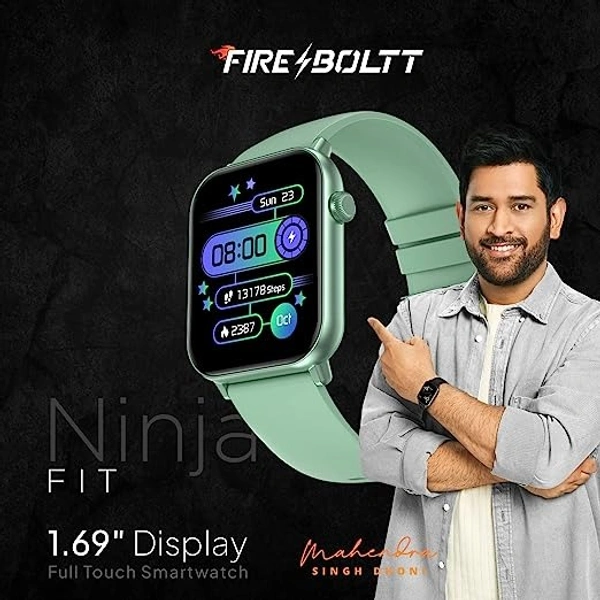 Fire-Boltt Ninja Fit Smartwatch Full Touch 1.69 & 120+ Sport - GREEN, 1.68