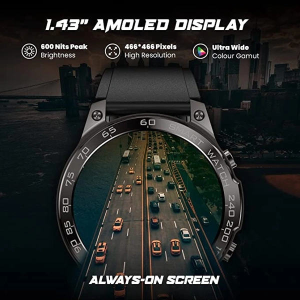 Fire-Boltt Dagger 1.43" AMOLED Display Smartwatch - Black, 1.43