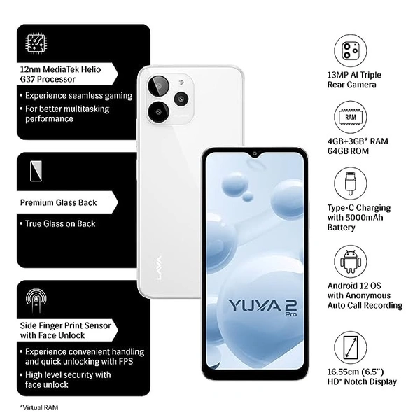 LAVA YUVA 2 PRO (White, 64 GB)  (4 GB RAM) - White, 4GB-64GB