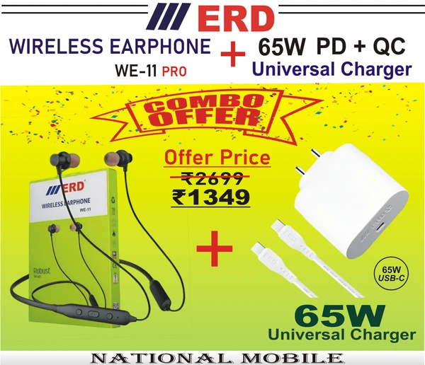 ERD wireless earphone and 65W universal charger