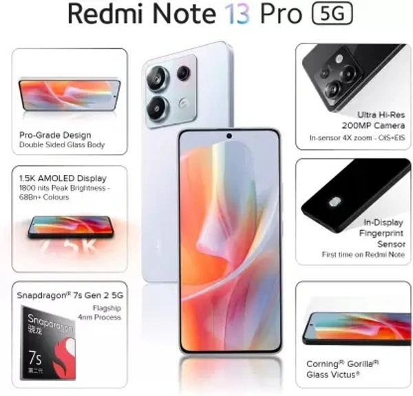 REDMI Note 13 Pro 5G (Arctic White, 256GB)  (12 GB RAM) - Purple, 12GB-256GB