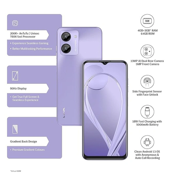  Lava O1 (prism  blue, 4GB RAM, 64GB Storage) - Scampi, 4/64