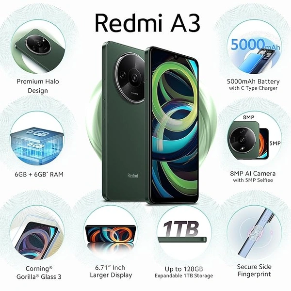 Redmi A3 (green, 6 GB RAM, 128 GB Storage) - green, 6GB-128GB