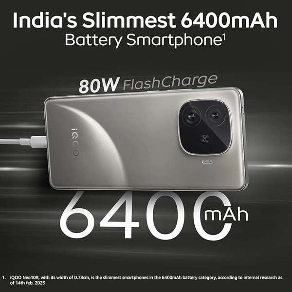 iQOO Neo 10R 5G (Moonknight Titanium, 8GB RAM, 128GB Storage) | Snapdragon 8s Gen 3 Processor | India's Slimmest 6400mAh Battery Smartphone | Segment's Most Stable 90FPS for 5 Hours - Moonknight Titanium, 8GB+128GB