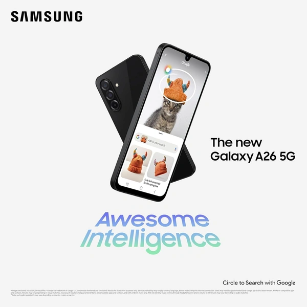 Samsung Galaxy A26 5G (Awesome white, 8GB, 128GB) | Awesome Intelligence: Circle to Search, Intelligent Editing | Awesome 50MP Triple Camera | IP67 - Awesome White, 8GB-128GB