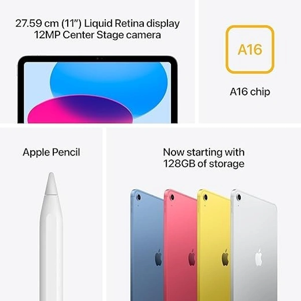 Apple iPad 11″: A16 chip, 27.69 cm (11″) Model, Liquid Retina Display, 128GB - White, 128GB