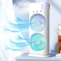 DUAL  MIST PORTABLE FAN  WITH RGB LIGHT AND  REMOTE CONTROL - WHITE, DUAL  MIST PORTABLE FAN  WITH RGB LIGHT AND  REMOTE CONTROL   WHITE