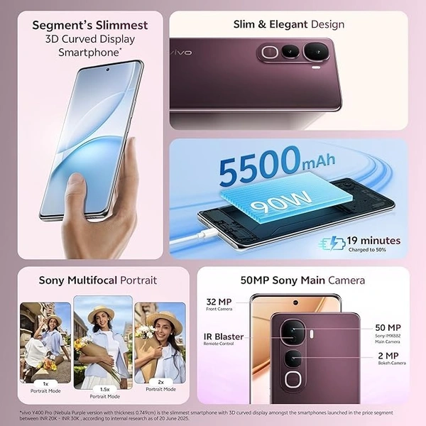Vivo Y400 Pro 5G (Nebula Purple, 8GB RAM, 128GB Storage) - Nebula Purple, 8GB-128GB