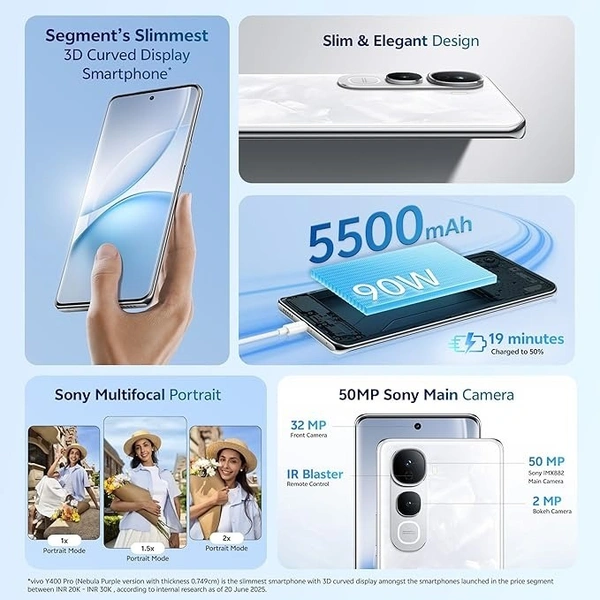 Vivo Y400 Pro 5G (Freestyle White, 8GB RAM, 128GB Storage) - Freestyle White, 8GB-128GB