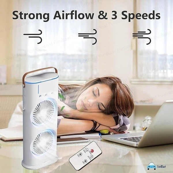 DUAL  MIST PORTABLE FAN  WITH RGB LIGHT AND  REMOTE CONTROL - WHITE, DUAL  MIST PORTABLE FAN  WITH RGB LIGHT AND  REMOTE CONTROL   WHITE