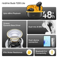 realme Buds T200 Lite Bluetooth in Ear Earbuds,4 Mic, AI ENC for Calls,48 Hours Total Playback with Fast Charging and Low Latency Gaming TWS,Google Fast Pair, with mic (Volt Black) - Black, Realme Buds T200 Lite  (BLACK )