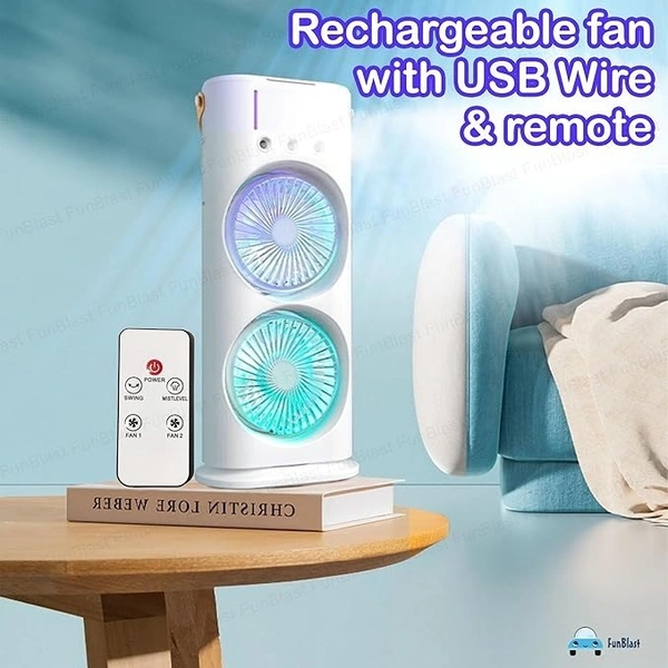DUAL  MIST PORTABLE FAN  WITH RGB LIGHT AND  REMOTE CONTROL - WHITE, DUAL  MIST PORTABLE FAN  WITH RGB LIGHT AND  REMOTE CONTROL   WHITE
