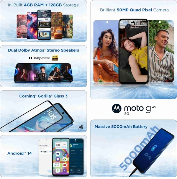 Motorola g45 5G (Brilliant Blue, 128 GB)  (4 GB RAM) - blue, 4+128