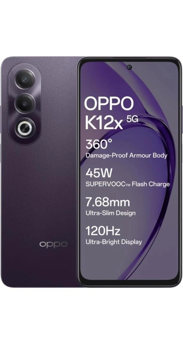 OPPO K12x 5G with 45W SUPERVOOC Charger In-The-Box (Midnight Violet, 128 GB)  (6 GB RAM) - violet, 6+128