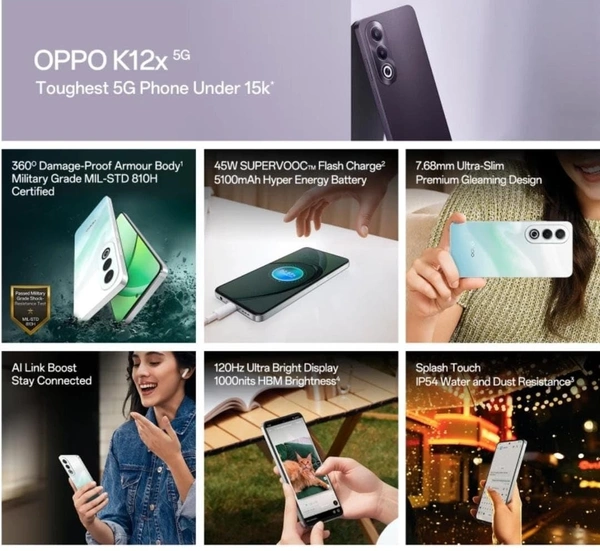 OPPO K12x 5G with 45W SUPERVOOC Charger In-The-Box (Breeze Blue, 128 GB)  (6 GB RAM) - blue, 6+128