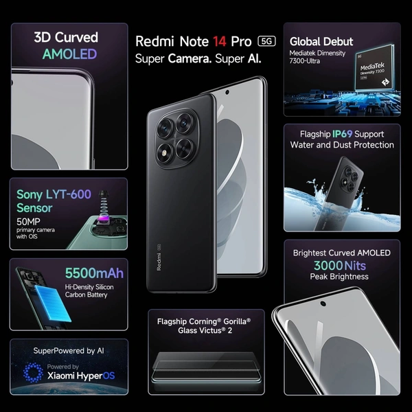 REDMI Note 14 Pro 5G (Titan Black, 128 GB)  (8 GB RAM) - Titan Black, 8+128