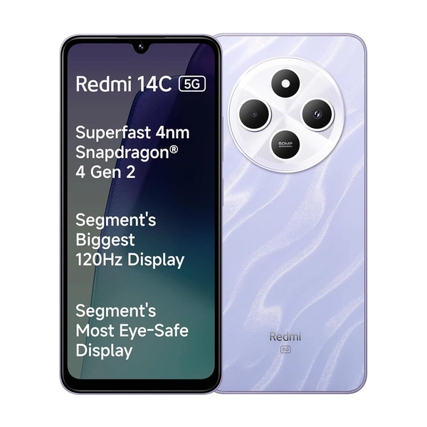 Redmi 14C 5G (Stardust Purple, 4GB RAM, 128GB Storage) | Superfast 4nm Snapdragon 4 Gen 2 | 120Hz 17.47cm (6.88”) Display | 5160mAh Battery | 50MP Dual Camera | Premium Starlight Design - Purple, 4+128