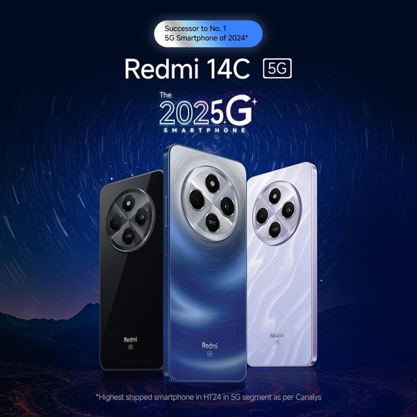 Redmi 14C 5G (Stardust Purple, 6GB RAM, 128GB Storage) | Superfast 4nm Snapdragon 4 Gen 2 | 120Hz 17.47cm (6.88”) Display | 5160mAh Battery | 50MP Dual Camera | Premium Starlight Design - Purple, 6+128