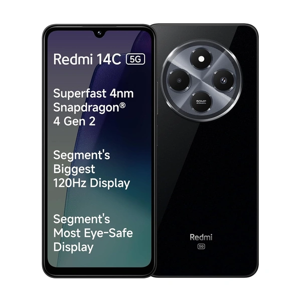 Redmi 14C 5G (Stargaze Black, 4GB RAM, 128GB Storage) | Superfast 4nm Snapdragon 4 Gen 2 | 120Hz 17.47cm (6.88”) Display | 5160mAh Battery | 50MP Dual Camera | Premium Starlight Design - Black, 4+128