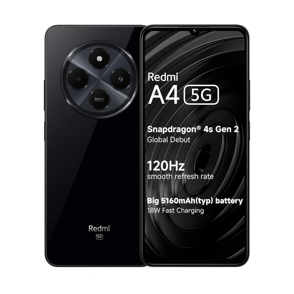 Redmi A4 5G (Starry Black, 4GB RAM, 64GB Storage) | Global Debut SD 4s Gen 2 | Segment Largest 6.88in 120Hz | 50MP Dual Camera | 18W Fast Charging - Black, 4+64