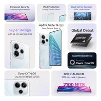 Redmi Note 14 5G (Mystique White, 6GB RAM 128GB Storage) | Global Debut MTK Dimensity 7025 Ultra | 2100 nits Segment Brightest 120Hz AMOLED | 50MP Sony LYT 600 OIS+EIS Triple Camera - white, 6+128
