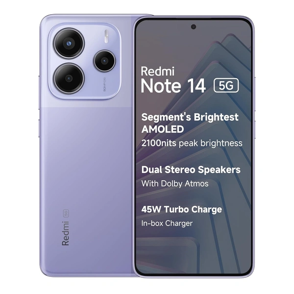 Redmi Note 14 5G (Phantom Purple, 6GB RAM 128GB Storage) | Global Debut MTK Dimensity 7025 Ultra | 2100 nits Segment Brightest 120Hz AMOLED | 50MP Sony LYT 600 OIS+EIS Triple Camera - Purple, 6+128