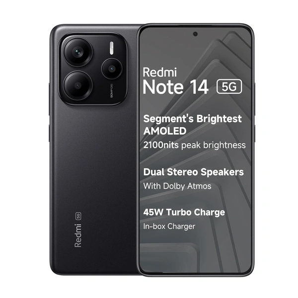 Redmi Note 14 5G (Titan Black, 6GB RAM 128GB Storage) | Global Debut MTK Dimensity 7025 Ultra | 2100 nits Segment Brightest 120Hz AMOLED | 50MP Sony LYT 600 OIS+EIS Triple Camera - black, 6+128