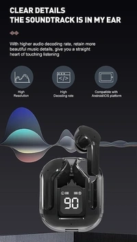 UltraPods Transparent Charging Case Bluetooth Earbuds - Multi-Color, High-Fidelity Sound, Comfort Fit, Long Battery Life - Perfect for On-The-Go Audio! (Black) - Black