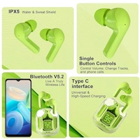 UltraPods Transparent Charging Case Bluetooth Earbuds - Multi-Color, High-Fidelity Sound, Comfort Fit, Long Battery Life - Perfect for On-The-Go Audio! (Green) - Green