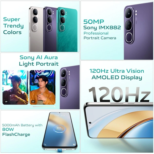 Vivo Y300 5G (Phantom Purple, 8GB RAM, 128GB Storage) - Purple, 8+128