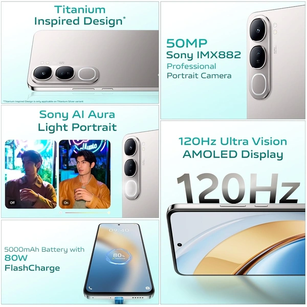 Vivo Y300 5G (Titanium Silver, 8GB RAM, 128GB Storage) - Sliver, 8+128