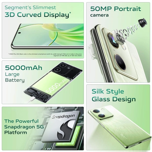 Vivo Y300 Plus 5G (Silk Green, 8GB RAM, 128GB Storage)  - Green, 8+128