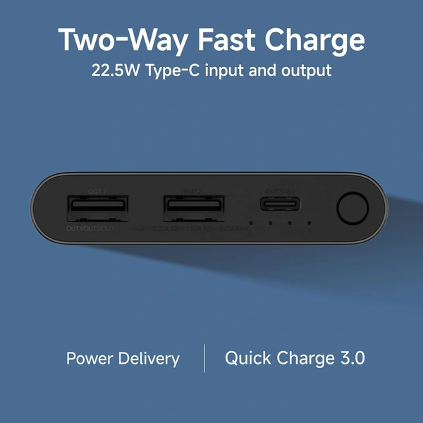 Xiaomi Power Bank 4i 10000mAh 22.5W Fast Charging PD | Power Delivery | QC 3.0|Type C Input & Output |Triple Output Ports - Black, Xiaomi Power Bank 4i 10000mAh 22.5W Fast Charging PD