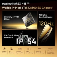 realme NARZO N65 5G (Amber Gold 4GB RAM, 128GB Storage) India's 1st D6300 5G Chipset | Ultra Slim Design | 120Hz Eye Comfort Display | 50MP AI Camera| Charger in The Box - Gold, 4+128