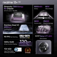 realme 13+ 5G (Dark Purple, 8GB RAM, 256GB Storage)  - Purple, 8+256