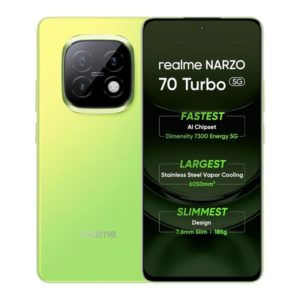 realme NARZO 70 Turbo 5G (Turbo Green,6GB RAM,128GB Storage) | Segment's Fastest Dimensity 7300 Energy 5G Chipset | Motorsports Inspired Design - Green, 6+128