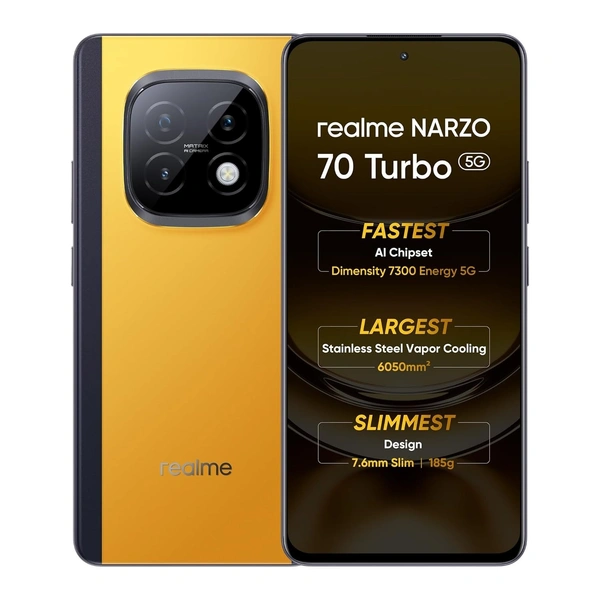 realme NARZO 70 Turbo 5G (Turbo Yellow,6GB RAM,128GB Storage) | Segment's Fastest Dimensity 7300 Energy 5G Chipset | Motorsports Inspired Design - yellow, 6+128